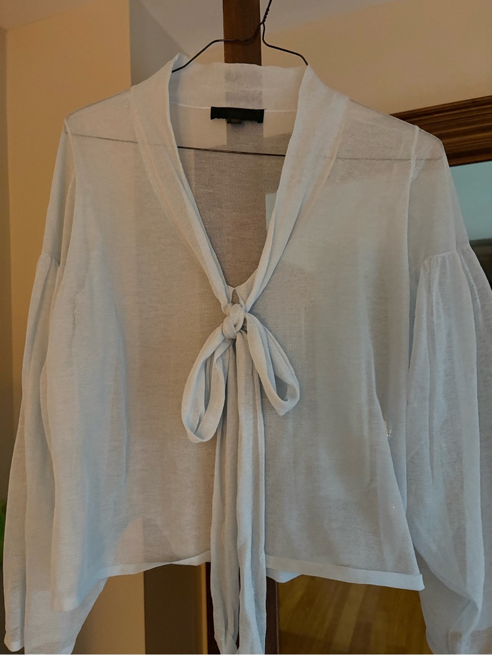 Zara Sheer White Tie-Neck Blouse
